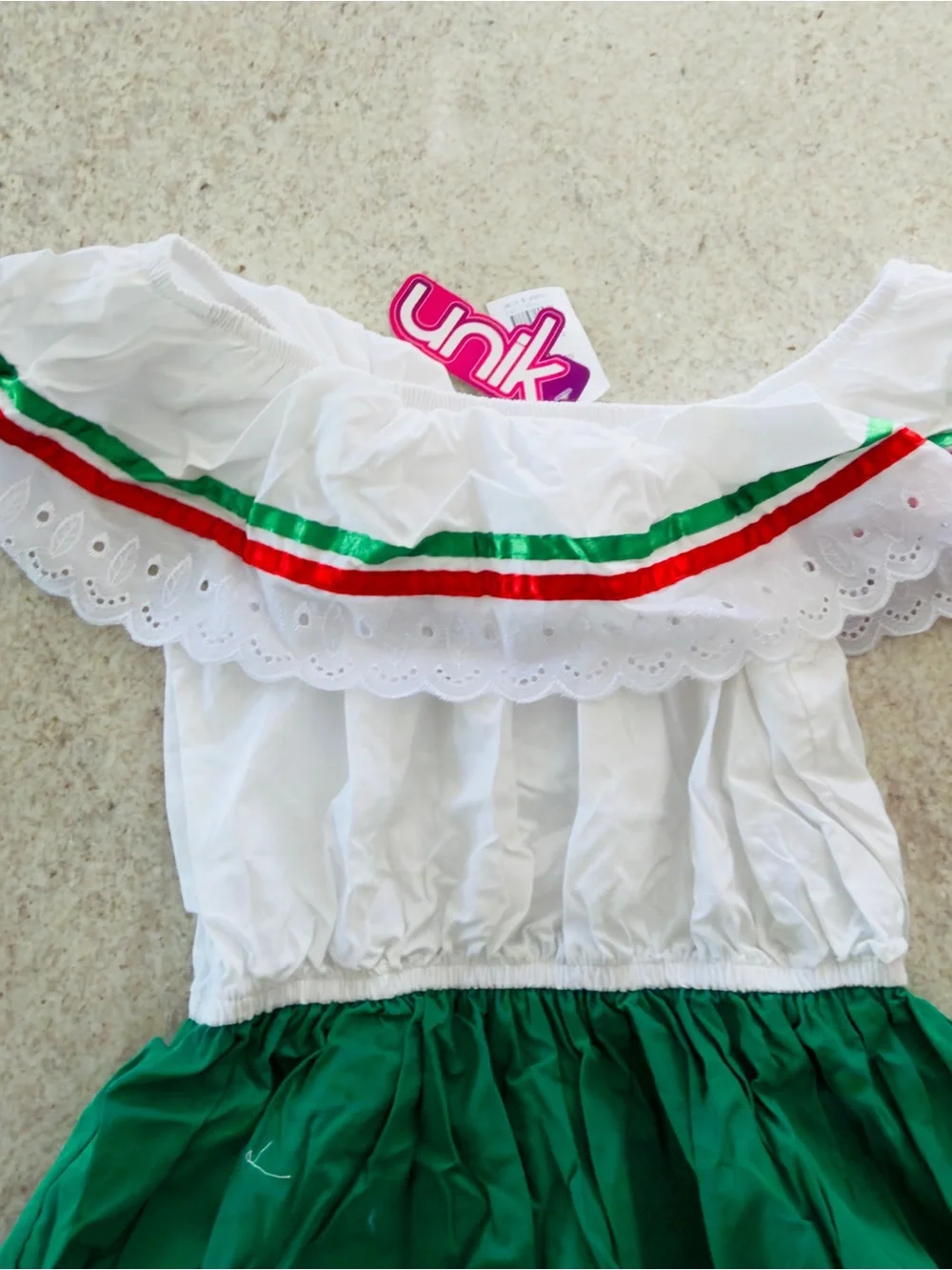 Unik Girls' Tricolor Fiesta Dress - White, Green & Red